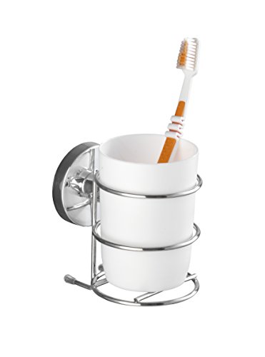 Wenko 20880100 Vacuum-Loc Zahnputzbecher Milazzo – Zahnbürstenhalter, Befestigen ohne bohren, Stahl, 7,5 x 11,5 x 9,5 cm, chrom - 2
