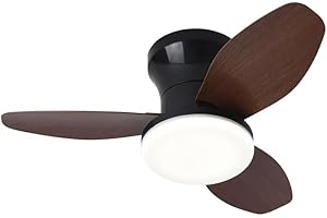 BEL AIR HOME TAURUS Ventilateur de plafond avec moteur CC et lumière LED 24 W, 6 vitesses d'air et 3 températures de lumière, télécommande incluse, noir cerisier