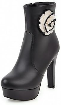 Women's Shoes PU Leatherette Fall Winter Comfort Novelty Fashion Boots Boots Chunky Heel Round Toe Booties/Ankle Boots Flower For Party &amp; , black , us7.5 / eu38 / uk5.5 / cn38