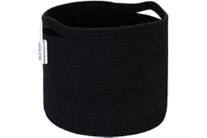 Sea Team Large Laundry Basket Woven Storage Basket with Handles for Clothes, Toys, Towels - 38x38x33cm, Stylish Home Decor Hamper BLACK