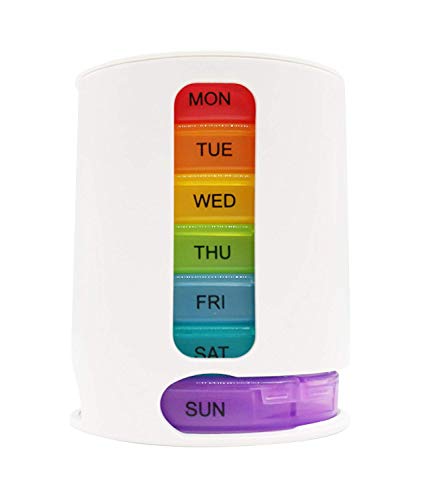 PuTwo Pill Organizer Weekly, Pastillero dispensador para los 7 días de la semana, con 4 compartimientos incorporados, Estilo 2, multicolor