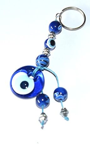EVIL EYE KEYCHAIN WITH LARGE EVIL EYE BEAD, DECORATIVE BEADS AND TASSLE WITH BEADS (nazar hamsa keychain). HAND MADE DANGLING EVIL EYE FOR KEYS OR TO HANG FROM DOOR TO KEEP EVIL SPIRITS AWAY