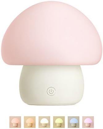 Emoi Multicolor LED Baby Night Light, Portable Silicone Cute Mushroom Nursery Night Lamp, Romantic Dim Mood Lamp, Tap Color Control, BPA-Free, Rechargeable Battery for up to 6-Hour Usage.(H0022W)