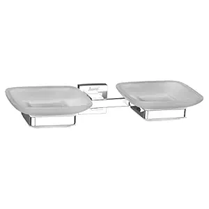 Acetap Square Brass and Glass Double Soap Dish Holder (Chrome Finish, Wall Mounted for Kitchen and Bathroom)