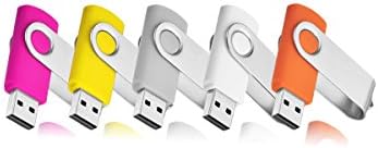 4GB Flash Drive by VIEKUU, 5 Pack USB Memory Sticks with Key Chain and Rotatable Cap(Pink/Yellow/Grey/White/Orange)
