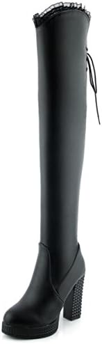 Rongzhi Womens Over The Knee Boots Thick Block High Heel Platform Lace Up Round Toe Dress Thigh Boots