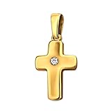 Kinderkreuz: elegante leicht gewölbte Form ca. 1,5 mm hoch/tief mit einem Zirkoniastein in weiß und Brillantoptik