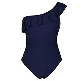 Moserian Damen EIN Stück aus Schulter Badebekleidung Asymmetrische Rüschen Monokini Badeanzüge