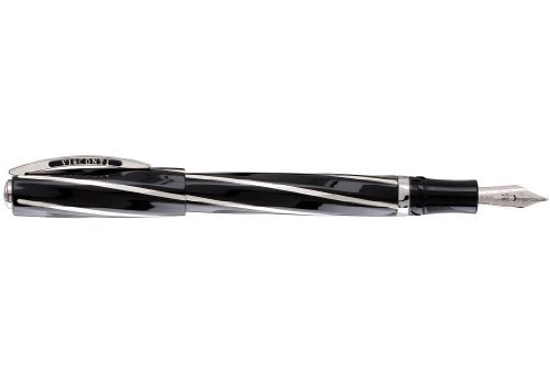 Visconti Divina Black Lucite Body With Sterling Silver Fountain Pen With 14kt Gold Nib, Comes in Sumptious Leather Gift Box