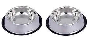Royale Dog Anti Skid Cat Food Bowl Plain Stainless Steel Bowl for Feeding Small Dogs Cats and Kittens Only (200ml X 2) Very Small (Set of 2)
