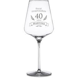 AMAVEL – Copa de Vino Tinto – para el 40 Cumpleaños – Personalizada – Feliz Cumpleaños – Copa de Cristal – Regalos para Hombres y Mujeres – Ideas como Regalos de Cumpleaños