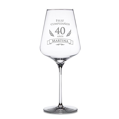 AMAVEL – Copa de Vino Tinto – para el 40 Cumpleaños – Personalizada – Feliz Cumpleaños – Copa de Cristal – Regalos para Hombres y Mujeres – Ideas como Regalos de Cumpleaños