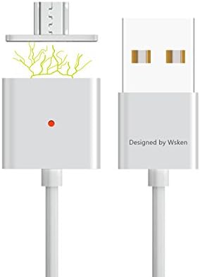 WSKEN Premium Quality 1M Reversible Double Sided USB to Micro USB Cable / Data Sync and Charging Cable for Samsung, Huawei,Blackberry, tablet PCs with LED Indicator(1 cable and 2 metal plug) Silver