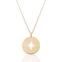Malizzia Collar Colgante Mujer NIÑA Rosa DE LOS Vientos, BRÚJULA Plata 925 Chapado EN Oro 18 Quilates