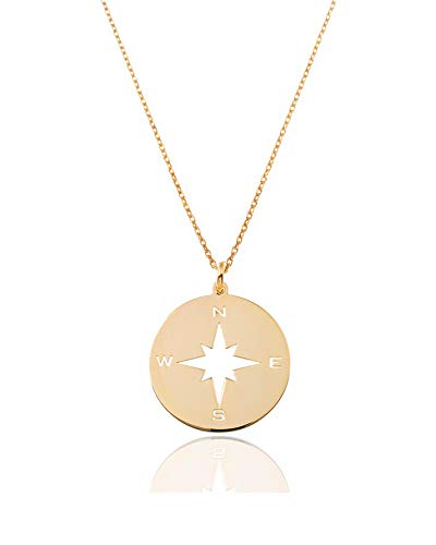 Malizzia Collar Colgante Mujer NIÑA Rosa DE LOS Vientos, BRÚJULA Plata 925 Chapado EN Oro 18 Quilates