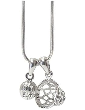 Schmuckanthony Schöne Kette Kinder Mädchen Schmuck Collier Halskette Basketball 2 Anhänger mit Kristall Klar