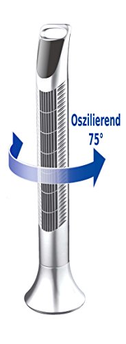 Hyundai HY-303 Turmventilator | Tower-Ventilator | Standventilator | Säulenventilator | Luftkühler | Windmaschine | 75°Rotation | 3 Stufen | Timer | Fernbedienung | Nacht Modus (Silber) - 2