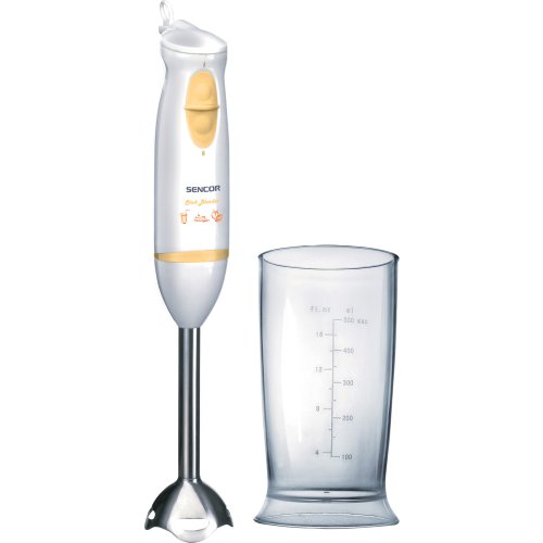 Sencor SHB 4356 Stabmixer mit Edelstahlaufsatz (Aufnahmeleistung 400W / Zwei Drehzahlen / Mischbehälter mit einem Maß, Volumen 500 ml)