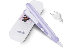 AKOZON Mini Prostownica do Krótkich Włosów, Mini Prostownica do Włosów 2 w 1 podróż Uroda Ogrzewanie Płaska Lokówka Różowa Wtyczka UE L Ceramiczna Płyta Turmalinowa (Fioletowy)