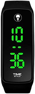 Time Style Black V1 LED Watch with Clear Green Digital Display - Stylish Sports Fashion Design, 30m WR, Gift Box + 1 Year Guarantee