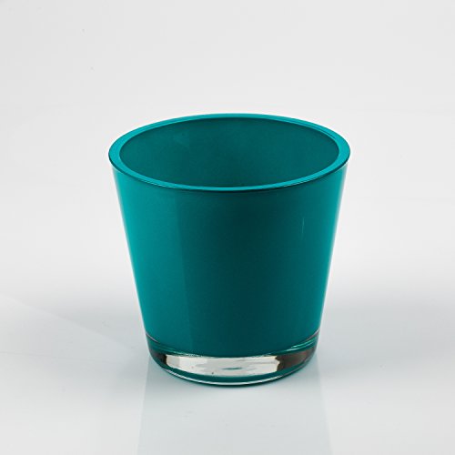 Set 2 x Blumentopf / Teelichtglas RANA, petrol, 13 cm, Ø 14 cm - Orchideentopf / Windlichtsglas - INNA Glas