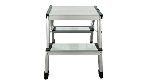 1PLUS Aluminium Tritt / Leiter Trittleiter Klapptritt 2 x 2 Stufen bis 150 kg belastbar, Höhe: ca. 40 cm - 3