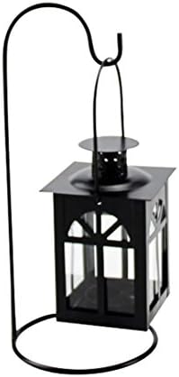 Candle Lantern Hanging Indoor Metal Hollow Vintage Church Candlestick Tealight Holder (Black)