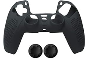 JMXLDS Anti-Slip Silicone Protective Case Cover Skin Grip with Joystick Caps for PlayStation 5 PS5 Controller Gamepad (Black)
