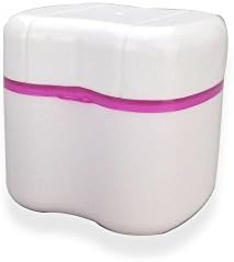 Aptoco Denture Case Bath Dental Container False Teeth Storage Box with Rinsing Basket For Home and Travel Use Rose Red Color