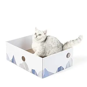 Conlun Cat Scratcher Box with Cat Scratching Pad Portable 3-Layer Corrugated Cardboard Lounger Heavy-Duty Double-Sided Cardboard Cat Scratcher and Interactive Hole Design White Large