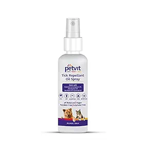 Petvit Tick Repellent Oil Spray with Coconut Oil, Tea Tree Oil, Eucalyptus Oil, Oatmeal & Lemon Grass Oil | for All Breed Dog & Cat ?100 ml