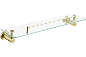 Manissa Brushed Brass Tempered Glass Bathroom Shelf 520mm Length with 304 Grade Stainless Steel Bar Wall Mounted Bathroom Accessory