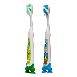 Buddsbuddy BPA Free Dinosar Cartoon Kids Soft Bristles Tooth brush, 2yrs+ Multicolor (Combo of 2)