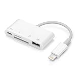 ★ ANWEDNUNGSHINWEIS - Sie können die Fotos direkt von der SD- oder MicroSD-Karte importieren. Der USB-Anschluss dient zum Anschluss einer Kamera oder einer externen Tastatur. Der Anschluss von USB-Sticks wird nicht unterstützt! Über den Lightning-Anschluss können Sie das iPhone oder iPad während des Imports aufladen und eine noch sichere Verbindung und schnelle Übertragung herstellen.