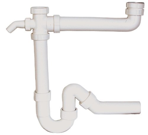 Röhrengeruchsverschluss für Doppelspülen | Kunststoff-Siphon | Geruchsverschluss für Küche | Doppel-Küchenspüle | 1 ½ x 40 mm