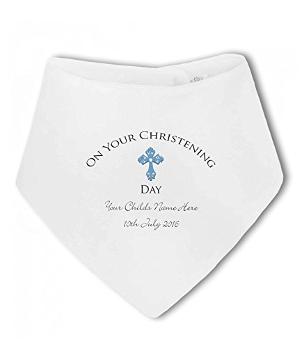 Personalised name and date Christening Bib Boy - Baby Bandana Bib