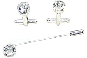 FASHIONITALIAN Spilla per Cravatta e Gemelli per Camicia con Cristalli Rotondi Spille da Uomo per Plastron e Ascot Made in Italy