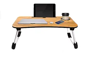 TUNI 'Foldable Bed Study Table Portable Multifunction Laptop-Table Lapdesk for Children Bed Foldabe Table Work Office Home with Tablet Slot & Cup Holder Bed Study Table Brown Coloured' (Wood)