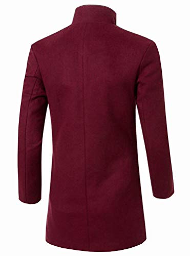 Brinny Herren Mantel Wolle Lang Trenchcoat Wolljacken Einreihig Windbreaker Parka Herbst, Wein Rot - Asien XL