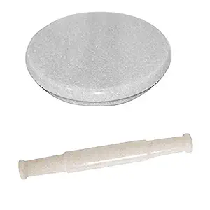 EAKDANT PRODUCT Marble Rolling Board / Marble Chakla and Marble Belan / Marble Roti Maker - 9 Inch | White