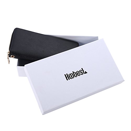Hoobest Womens RFID Blocking Leather Wallet Classic Clutch Long Wallet Card Holder Purse Handbag (Black)