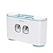 Produktbild Automatische Zahnpasta Spender mit Wandhalterung Zahnbürstenhalter Zahnpasta Presse mit 5 Pinseln Set Kinder Hände frei Zahnpasta Spender für Dusche Badezimmer Waschbecken, blau