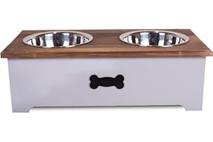 GREEN LEAVES Luxury Dog Food Feeding Stand Station Stainless Double Raised Bowls Pet Feeder (Grey, Large)