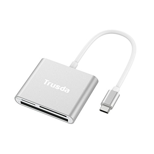 Trusda USB Tipo C Lector de Tarjetas Memoria con OTG,Lector SD/TF/SDXC/SDHC/MMC/CFI/Ultra II CF/Extreme CF - Cable Plata de 14cm