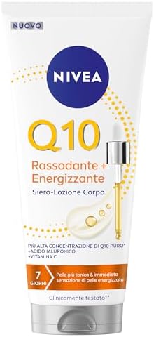 NIVEA Q10 Rassodante + Energizzante Siero-Lozione Corpo 200 ml, Lozione idratante e rassodante corpo con Coenzima Q10 Puro, Acido Ialuronico e Vitamina C per una cura del corpo tonificante