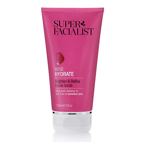 Super Facialist Rose Brighten and Refine Facial Scrub. Womens Face Wash Exfoliator Nourishes + Removes Dead Skin Cells & Impurities 150 ml