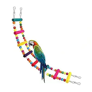 Sage Square 48 cm/19 Inches Playful Natural Wood Bead Swing Flexible Color Ladder Toy for Cockatiel, Lovebird, Budgerigar, Sun Conure, Finch, African Grey, Canary, Cockatoo, Macaw, Budgeri Birds