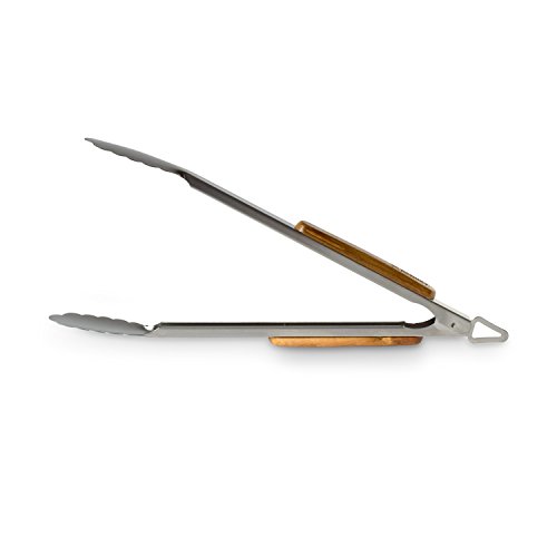 Akazienholz Edelstahl Grillzange Barney Barbecue 45 cm von Springlane Selection Grillzubehör mit extra-langen ergonomisch geformten Griffen mit Holzaufsatz und Aufhänge-Öse braun/silber - 3