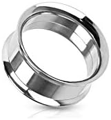 Double Flared Stainless Steel Ear Tunnels Internally Threaded, Choose yoru Size Black & Silver by SHOKK