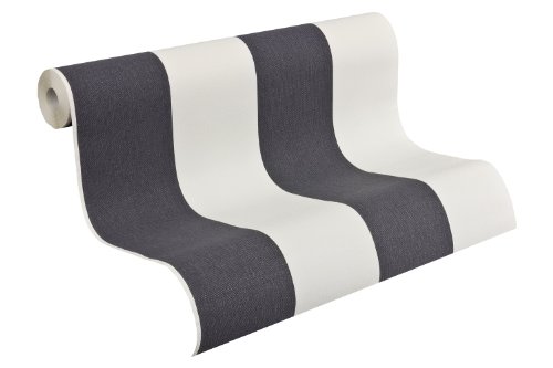 A.S. Création Vliestapete Elegance Tapete mit textilartiger Oberfläche Blockstreifentapete 10,05 m x 0,53 m grau weiß Made in Germany 179050 1790-50